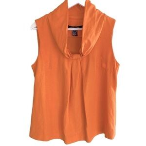 YANSI FUGEL Draping Cowl Neck Top Linen Blend Sleeveless Orange Women Size M